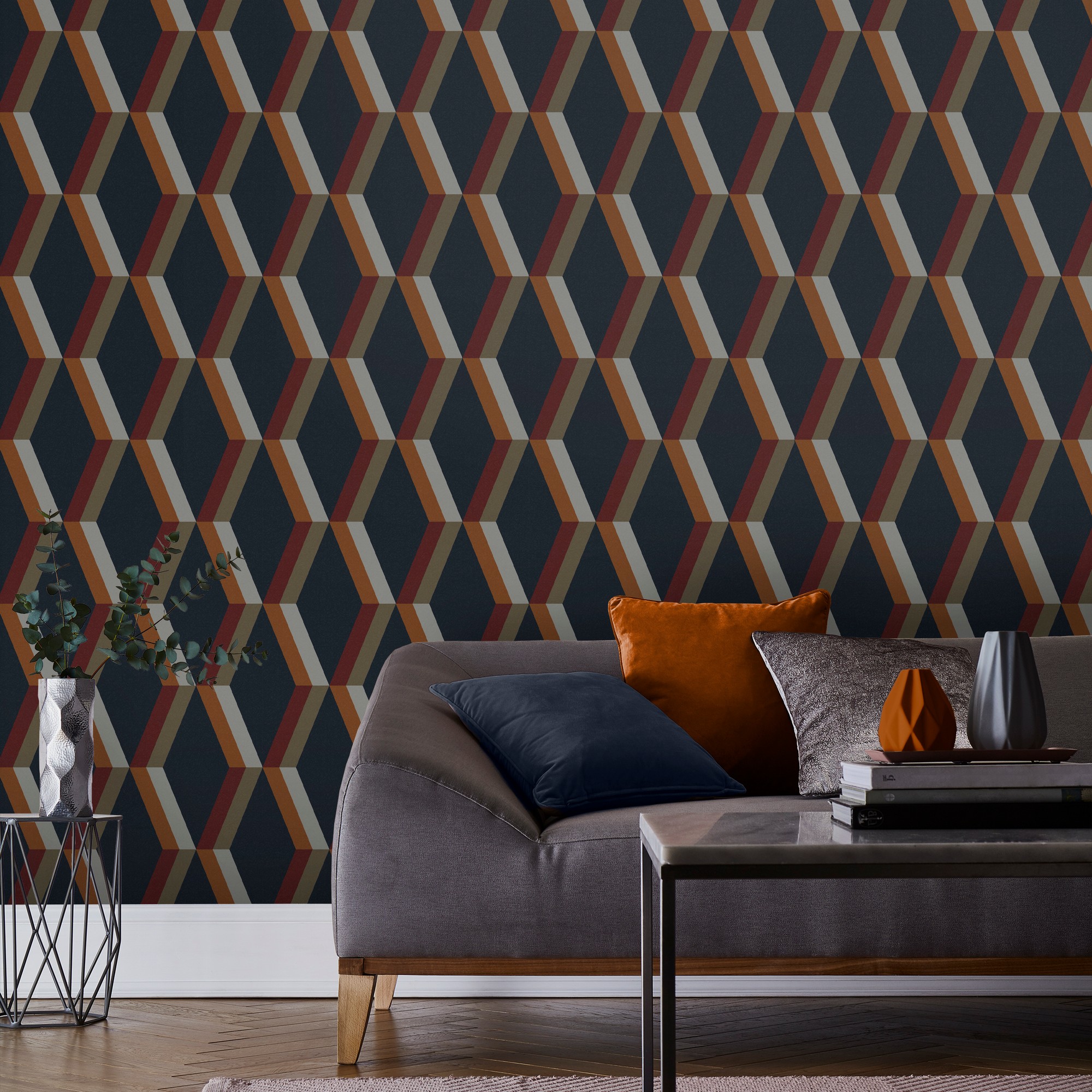 Cirque Wallpaper 113949 By Graham Brown In Nuit Navy Blue